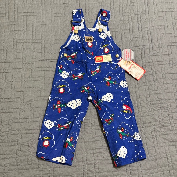 Rare Vintage Lee Blue Toddler Kid Corduroy Overalls Bib Boy Size 24 Month Planes